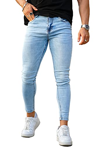 Gingtto Men's Skinny Jeans Stretch Ripped Tapered Leg (28, Ice Blue) #TOP23
