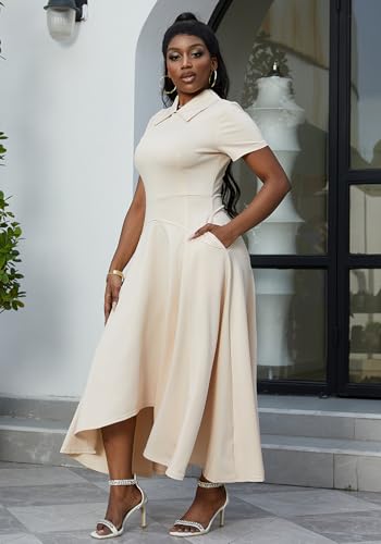 LAJIOJIO Elegant Dresses for Women Formal Short Sleeve A-Line Party Dress2