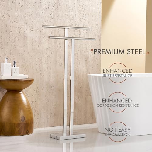 Image of KOKOSIRI Floor Stand Towel Rack for Bathroom 2-Tier Free Standing Towel Holder with Heavy Marble Base Thicken Steady Design Polished Chrome Stainless Steel THS0005-CH