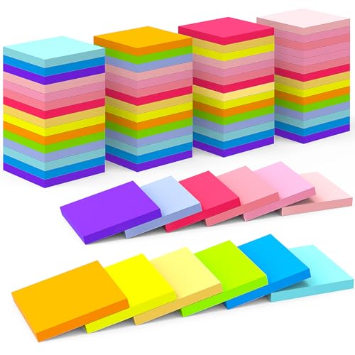 WeLiu (72 Pads) Sticky Notes Bulk 3x3 Inch - 75 Sheets/Pad, 12 Assorted Colors, Easy to Post for School, Office (5400 Total Sheets)