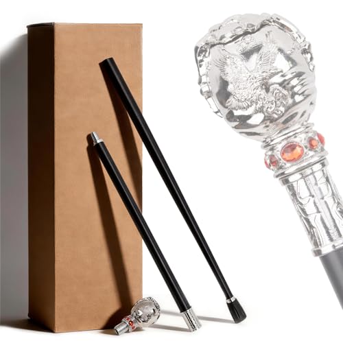 Bastón de Aluminio de Dos Secciones de Estilo Vintage, con Empuñadura Dorada, Ajustable, para Hombre y Mujer, Bastón Ligero(Silver)