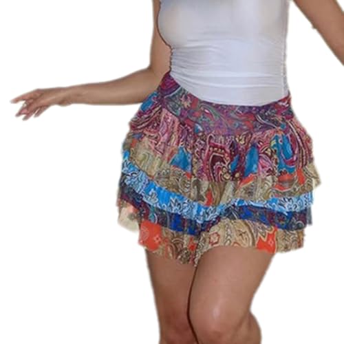 NIFTRIRY High Waisted Ruffle Mini Skirt with Patterns Boho Skirt for Summer Outfits