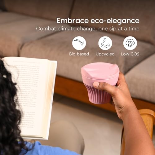 Image of Eha Earth Friendly Rafter Coffee Mug with Lid | Tea Cup Set | 175 ml | Made with Rice Husk | Microwave Safe Mugs for Gifting |2 Unit | Innocent