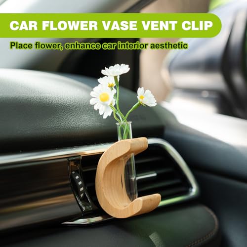Image of Rislobx Car Vase Vent Clip, Letter C Mini Flower Car Vase Clip Plant Holder Glass Tube Air Vent Decor Interior Accessories Decoration (Light Brown)