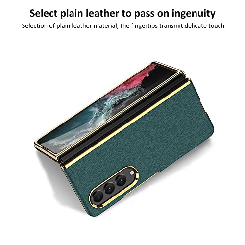 Image of Midkart Stylish Leather Cover Compatible with Samsung Galaxy Z Fold 4 with Electroplating Borders Protective Case, Green & Gold