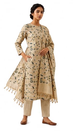 Image of HAIDER ALI Handloom Cotton Silk Screen Print Unstitched Suit Set for Women with Dupatta | Salwar Suit Dress Material for Women & Girls 01