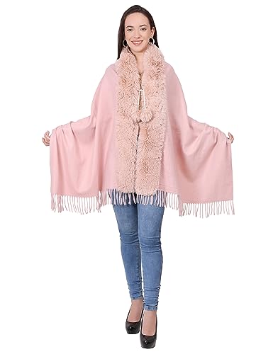 Image of Manra Women's Solid Faux Fur Border Stole Shawl Warm Wrap Cape for Winters (SC 14)