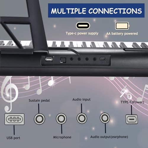 88 Key Digital Piano Full Size Semi Weighted Electronic Keyboard Piano with Music Stand, Power Supply, Sustain Pedal, Bluetooth, MIDI, for Beginner