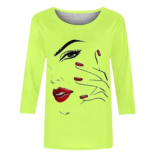 Camisetas femininas verão outono manga 3/4 gola canoa caimento solto camiseta longa feminina 2024 KQ