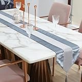 HeMiaor 13'x84' Rhinestone Table Runner with Tassel Decoration for Party and Wedding,Grey