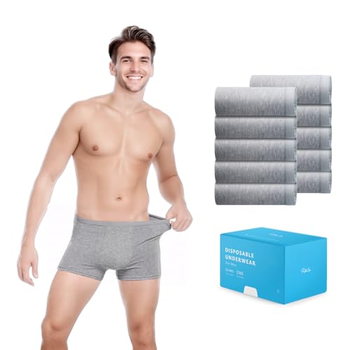 10 Pack Men Disposable 100% Cotton Underwear for Travel Fitness Swimming Hotel Spa Hospital Stay Grey