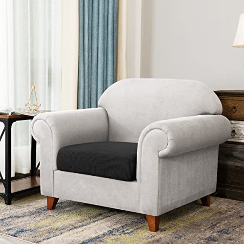 Image of CHUN YI Stretch Couch Cushion Covers Replacement, Fitted Loveseat Sofa Chair Seat Slipcovers Furniture Protector, Checks Spandex Jacquard Fabric(Small,Black)