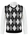 Karlywindow Mens Argyle Sweater Vests Rhombus Sleeveless V-Neck Knit Pullover Vest Grey