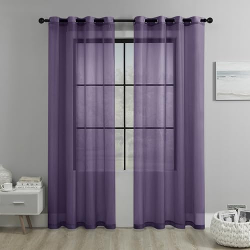 WANYI Rideau Voilage 100x200cm Rideaux Voilage Fenetre avec Oeillet Rideau Transparent Curtains pour Chambre Salon