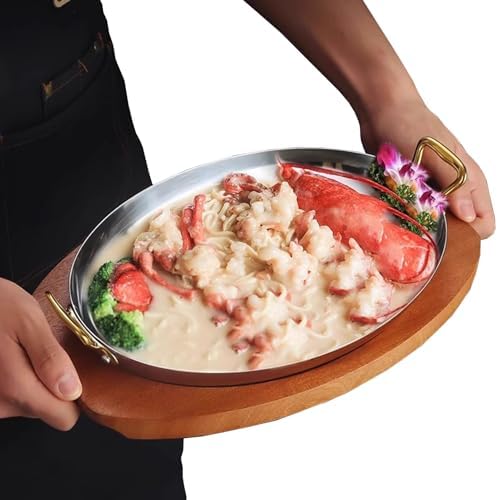 Stainless Steel Paella Pan with Dual Handles - Non-Stick Oval Seafood Serving Dish, Ideal for Outdoor Camping, Parties & Family Gatherings