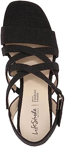 LifeStride Womens Indigo Strappy Wedge Sandal, Black, 9 Wide US | Image 6