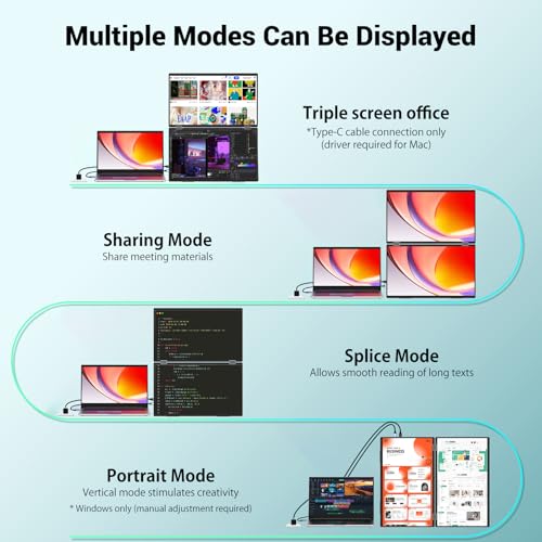 undefined InnoView 18.5" 100Hz Dual Portable Monitor Built-in Speakers 115% sRGB 315°Adjustable Dual Stacked Folding Monitor (Wins/Mac) 1080P Laptop Screen Extender for Laptop(No Driver Needed) の商品画像 3