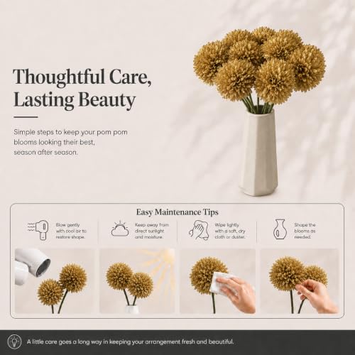 Image of Mandy's 12pcs Artificial Gold Ball Chrysanthemum Flowers