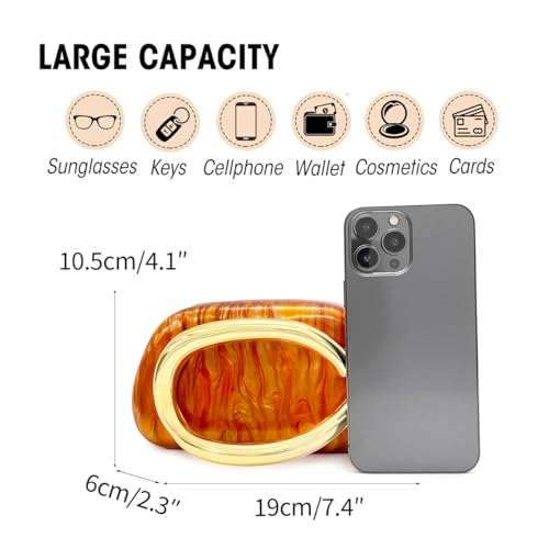 Image of Women Acrylic Clutch Purse Metal Handle Evening Bag Trendy Box Shoulder Crossbody Bag Handbag for Wedding Party Causal