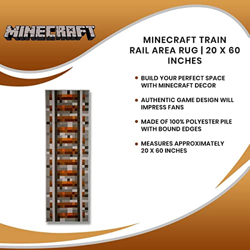 Minecraft Train Rail Area Rug | Indoor Floor Mat, Accent Rugs For Living Room And Bedroom, Home Decor For Kids Playroom | Video Game Gifts And Collectibles | 20 X 60 Inches #TOP6