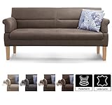 Lieferumfang: Cavadore 5308 - 3-sitziges Küchensofa Kira mit Federkern und Armteilfunktion / Konische Echtholzfüße in Buche massiv eichefarben