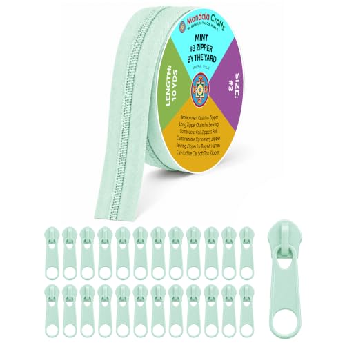 Mandala Crafts #3 Mint Nylon Zippers by the Yard with 25 Pulls