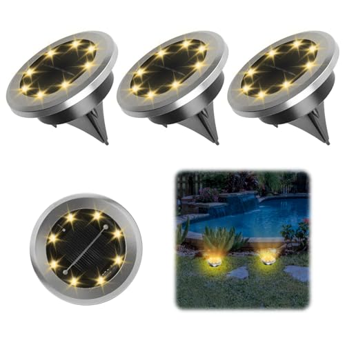 4PCS Solar Lights Outdoor Garden, Solar Ground Lights with 8 LED Warm White Lamps, IP44 Waterproof Decking Light Solar Powered for Lawn, Patio, Pathway, Driveway, Garden Floor Lighting Decoration