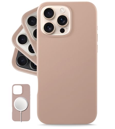 LONLI Classic - Funda de piel para iPhone 16 Pro Max - Funda de piel auténtica europea de terciopelo - Suaviza y suaviza con el tiempo - [Compatible con Magsafe] - Tortora