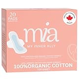 Mia 100% Organic Cotton Top Sheet Sanitary Pads for Women – Overnight Flow, 20 Count, 330mm Ultra-Thin Sanitary Napkin Breathable Super Absorbent Hypoallergenic Leak-Proof Unscented Chlorine-Free Period Pads