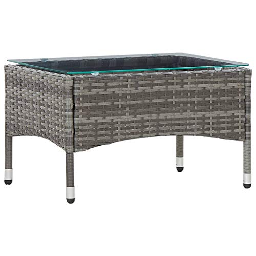 Lechnical Tavolino per Interni ed Esterni, tavolino autoportante in Rattan Tavolino Premium in Vetro e Rattan PE, Design Portatile per Risparmiare Spazio Grigio 60x40x36 cm in Polyrattan