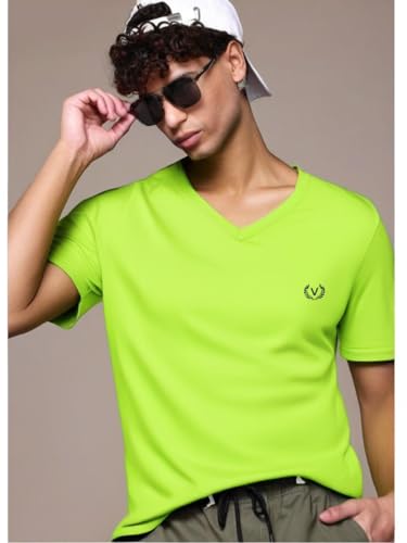 Image of Mack Jonney Regular Solid Cotton Blend V Neck T Shirt for Men