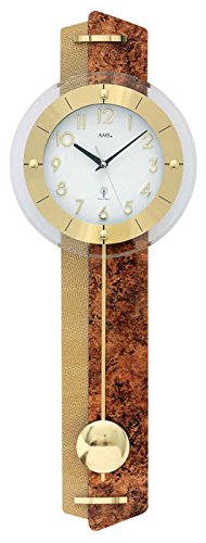 Preisvergleich Produktbild Pendeluhr AMS 5272 Wanduhr mit Pendel Funk , Design - Kunstleder auf Holzrückwand