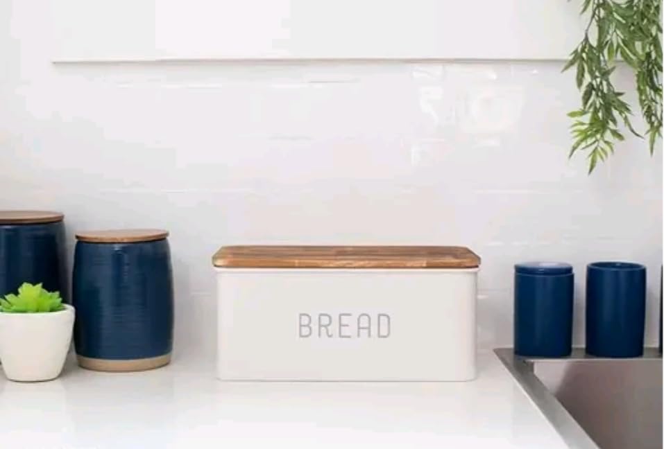Image of Metal Bread Box Set | Airtight Bread Storange Box For Kitchen Bread Dispenser Food Grade Storage Box with Wooden Lid - 4 litre