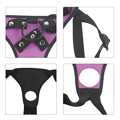 Image of Adjustable Strap On Dildo Harness, Ferch Double Hole Pegging Harness Leather Soft Ring Belt for Male (Purple)