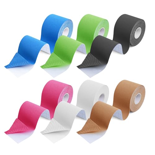 6 Rollen Tape Sport, Kinesiotapes(5m x 5cm), kinesiologie tape Rollen für Muskelunterstützung, Knieschmerzen, Ellenbogen und Schulter, Wasserfeste & Hautfreundliche Kinesiotape, Tape Sport Tape Set