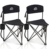 LANMOUNTAIN 2 Pack Folding Camping Tripod Stool with Backrest & Cup Holder, Lightweight Portable Outdoor Chairs for Adults, Compact 3-Leg Seat for Fishing, Hunting, Hiking & Travel w/Bag - Black