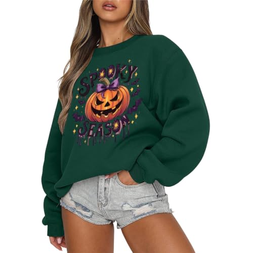 Sweat-shirt pour femme sans capuche motif citrouille col rond parfait pour célébrer Halloween