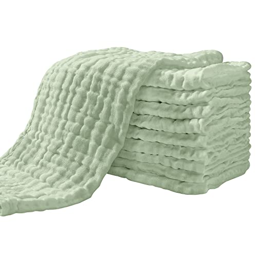 Image of Yoofoss Muslin Burp Cloths for Baby 10 Pack 100% Cotton Baby Washcloths for Boys Girls Large 20''X10'' Super Soft and Absorbent Grass Green