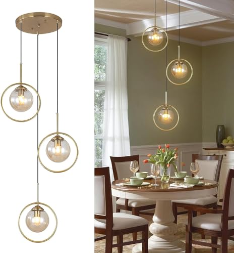 Image of Wall Lamp Chandelier Pendant Light, Home Decor for Bedroom, Living Room, Hallway, Cafe, Hotel, Restaurant (Amber Ring Hanging LAMP Set with LED Bulb Pack of 1)