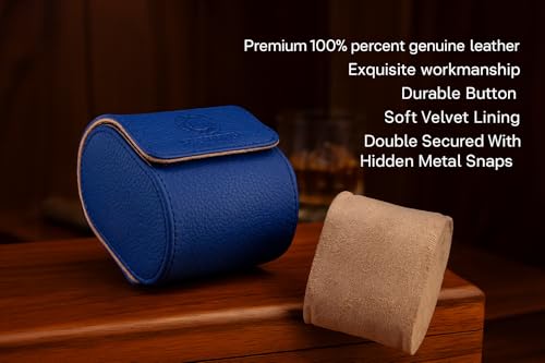 Image of Genuine Napa Leather Watch Roll Travel Case for 3 Watches - Travel Watch Rolls and Leather Watch Display Cases with Velvet Interior - Watch Storage Organizer Men's (Blue - Single)