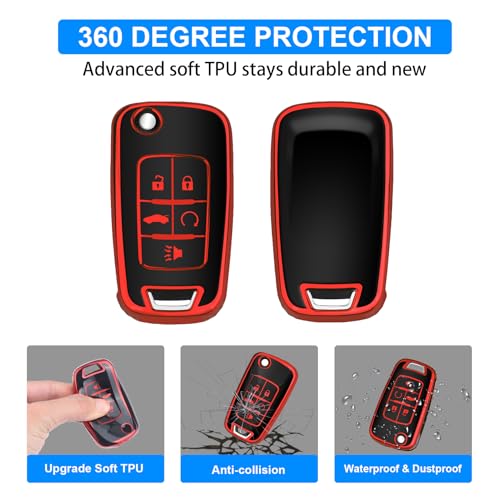 Image of QBUC for Chevy Key Fob Cover with Keychain Fit for Chevrolet Equinox Buick Camaro Cruze Malibu Impala Sonic Full Protection (Black /Red)