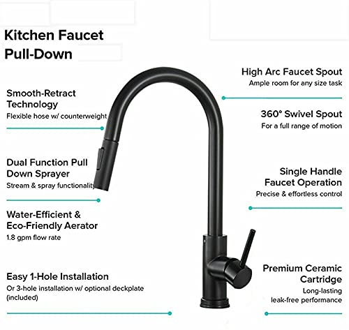 Robinet d'évier de cuisine extractible en acier inoxydable 304