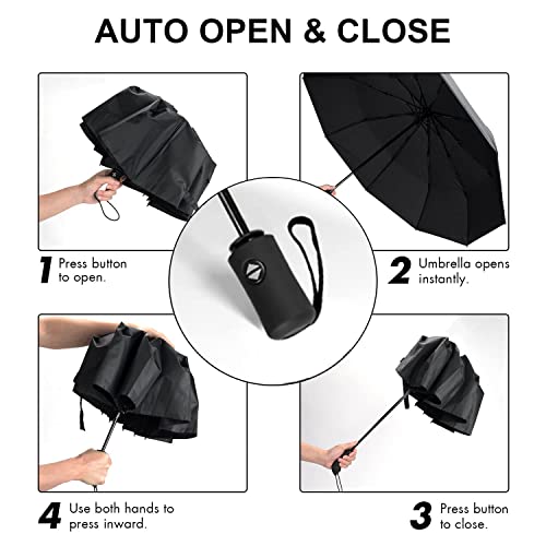 Image of QONETIC Portable Auto Open Close Travel Umbrella for Men & Women, Windproof Folding Umbrella for Rain, Compact Waterproof Umbrella, Lightweight 3 Fold Design for Daily Travel & Office Use