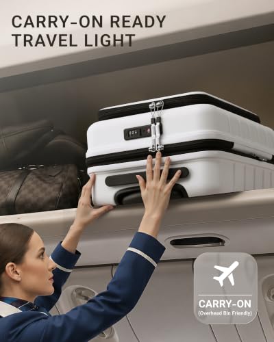 Image of TAKUMI Suitcases with Wheels, Expandable Carry on Luggage, White, 20 Inch | Airline Approved for Travel, Business Trip, Front Pocket, Impact Resistant Hardshell, 360 Double Spinner Wheels, TSA Lock