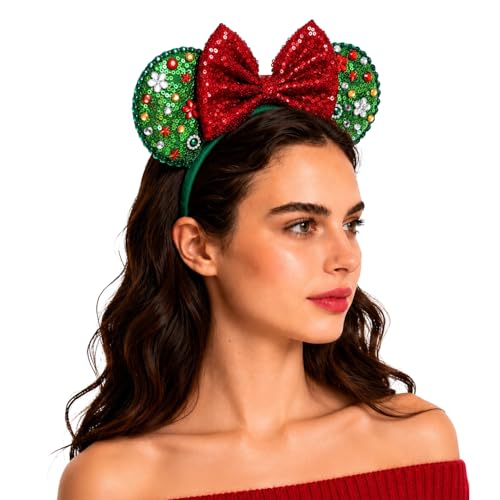 Bandeau oreilles de souris de Noël avec son nœud rouge le cadeau idéal femme