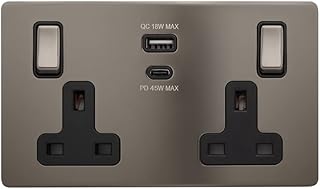 Super Fast Charging Socket Soho Lighting Black Nickel 13A amp 2 Gang USB A+C Power UK Double Socket Charge Smart Efficient 45W