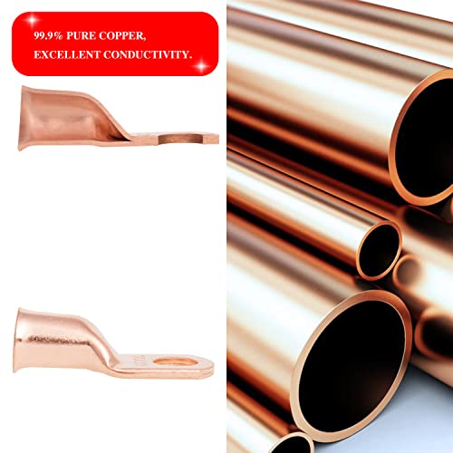 Nekiex 10Pcs 1/0Awg - 1/2'' Heavy Duty Copper Terminals,Battery Cable Crimp Lugs,Battery Cable Ends,Bare Copper Eyelets Tubular Ring Terminals,Closed End Crimp Electric Connectors #TOP1