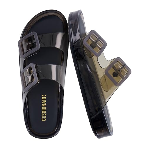 Image of CUSHIONAIRE Pool Slides for Women Water Resistant Double Buckle Adjustable Slip-On Womens Sandals for Beach Shower Casual Wear