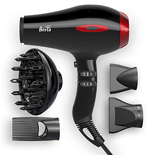 Hair Dryer 1875 Watt Salon Grade, Negative Ions Powerful Blow Dryer Faster Drying, Low Noise Hair Blow Dryer Plus Multiple 4 Attachments, 2 Speed & 3 Heat Settings