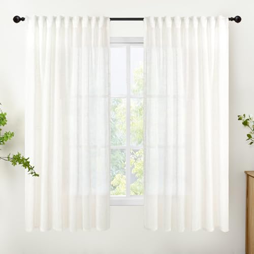 YoungsTex Linen Sheer Curtains 63 Inch Length 2 Panels for Living Room